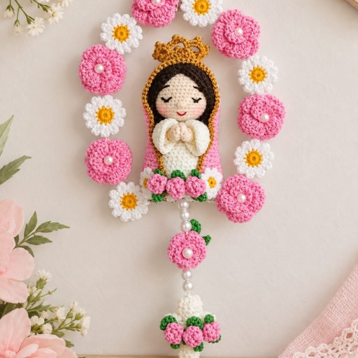 Colgante de Virgen con flores